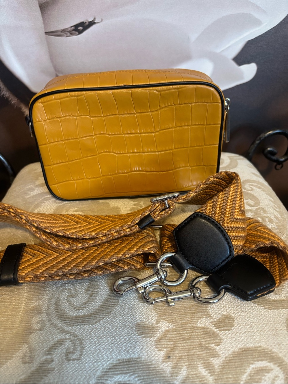 Marc Jacobs Mustard Croc-Embossed Camera Crossbody with Woven Strap - Picture 6 of 10